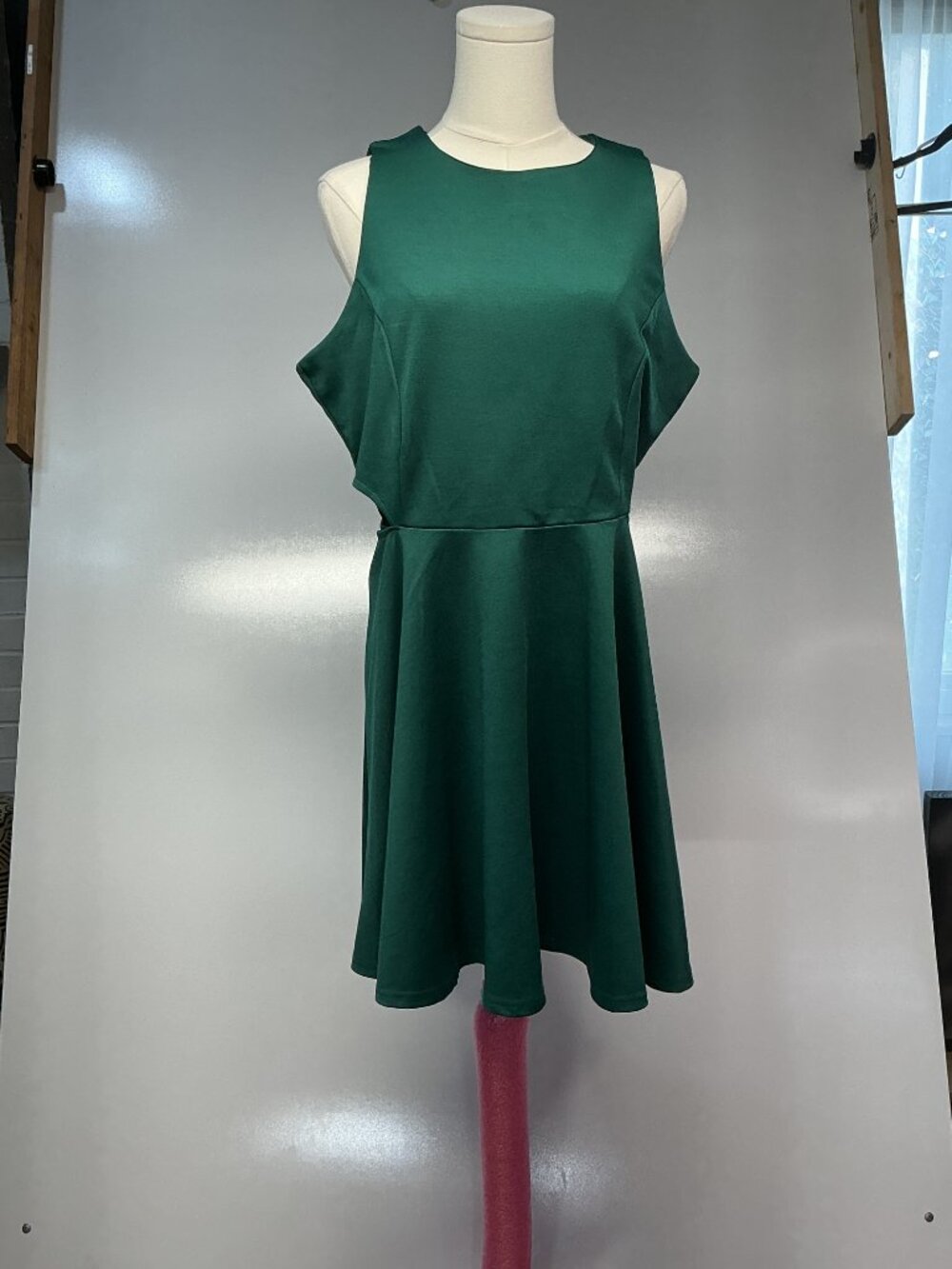 Belongsci XL Green Cutout Skater Mini Dress Fit Flare Fall Dress Cocktail - Picture 9 of 14